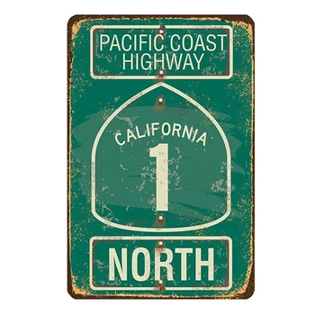 Pacific Coast Highway Kalifornijas Ziemeļu Plakātu, Skārda Zīme Metāla Sienas Zīme Home Shopping Mall Sienu Apdare Retro Metāla Plāksne