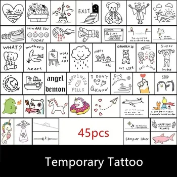Pagaidu Tetovējums Uzlīmju Komplekts, Karikatūra Zirgu Lācis Vaļu Dinosaure Tetovējums Flash Tatto Viltus Ūdensnoturīgas Uzlīmes Vīrieši Sievietes 45Pcs
