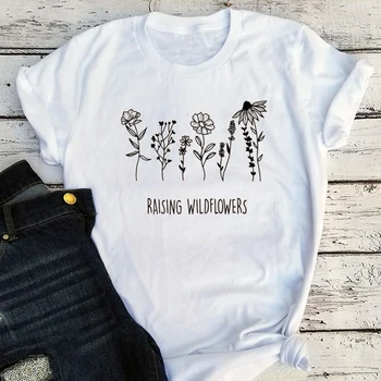 Palielinot Wildflowers Krekls Māmiņa un Man Apģērbs Ir 2021. Maz Wildflower T Matching Māmiņa un Man Drēbes Vasarā Meitenes Drukāt