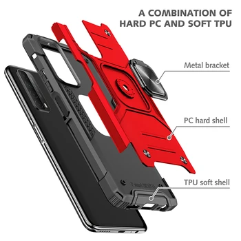 Par Huawei P Smart 2021 Y7A 6.67 Mīkstu Rāmi, TPU Grūti GAB Aizmugurējo Vāciņu Magnētisko Metāla Gredzenu Statīva Turētājs Bruņas Triecienizturīgs Telefona Gadījumā