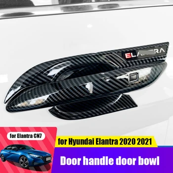 Par Hyundai Elantra CN7 2020 2021 ABS oglekļa šķiedras, nerūsējošā tērauda sānu durvju roktura vāciņš apdare anti-scratch modifikācija