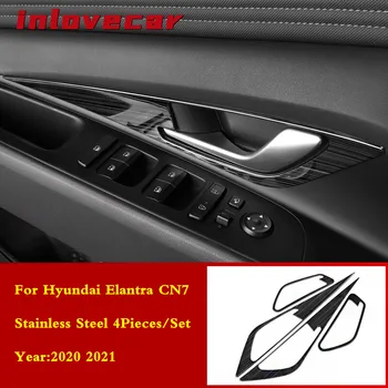 Par Hyundai Elantra CN7 2020 2021 Piederumi nerūsējošā tērauda Automašīnas iekšējie durvju Bļodā aizsargs rāmja Vāks Melns Auto Stils 4gab