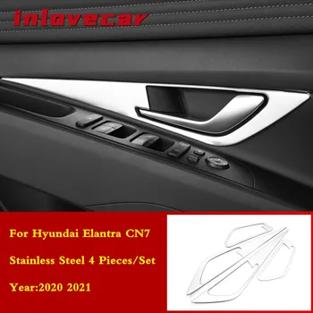 Par Hyundai Elantra CN7 2020 2021 Piederumi nerūsējošā tērauda Automašīnas iekšējie durvju Bļodā aizsargs rāmja Vāks Melns Auto Stils 4gab