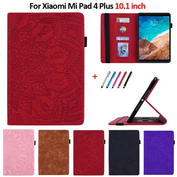 Par Xiaomi Mi Pad, 4 Plus 10 Segtu Tablete Ziedu 3D Reljefs PU Ādas Stends Tablet Par Pamatbrīvību Xiaomi Mi Pad, 4 Plus Gadījumā 10 1 collas
