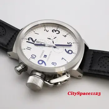 Parnis 50mm chronograph kvarca kustība mens watch white dial liels sejas ūdensizturīgs rokas pulksteņi