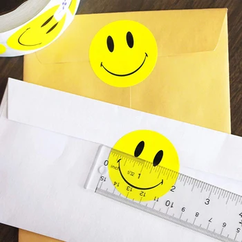 Pasūtījuma Dzeltena Smiley Laimīgs, Uzlīmes, 2 Collu Aplis Apaļš Zīmogs Klientu Office Auduma Iepakojums Apdare Label Dot Zīmi Papīra 500pcs