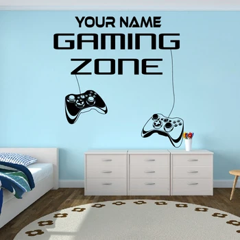 Pasūtījuma Nosaukums Video Spēļu Zona Sienas Uzlīmes Personalizēts Nosaukums Xbox Spēļu Kontrolleris Spēlētājs Sienas Decal Rotaļu Istaba Vinila Dekori