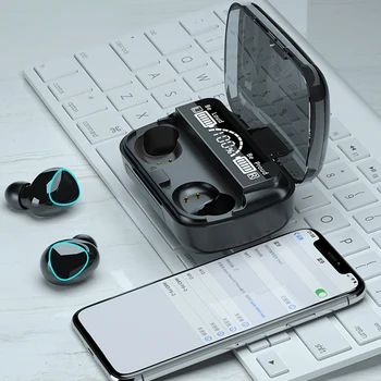 Patiesi Bezvadu Earbuds ar Uzlādes Gadījumā IPX7 Ūdensizturīgs Sporta Austiņas Bluetooth Austiņas Portable Stereo Austiņas ar Mic