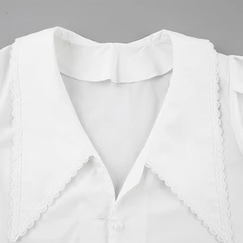 Pavasara Elegants Balts Krekls Sievietēm Laternu Garām Piedurknēm Savukārt Apkakle Franču Šiks Krekli Sieviešu Ir 2021. Modes Birojs Dāmu Blūze