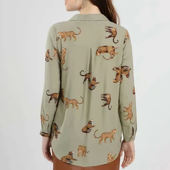 Pavasarī un rudenī boutique sieviešu ir 2021. jauno leopard print universāls modelis ar garām piedurknēm zaudēt Šifona sieviešu krekls pilsētas leisur
