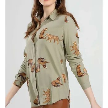 Pavasarī un rudenī boutique sieviešu ir 2021. jauno leopard print universāls modelis ar garām piedurknēm zaudēt Šifona sieviešu krekls pilsētas leisur