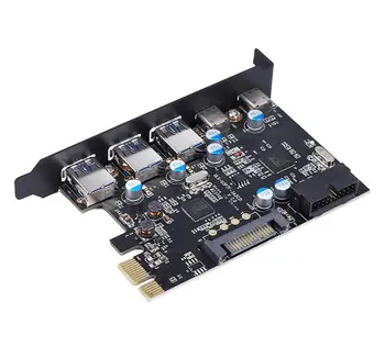 PCI-E, lai Type C (2) A Tipa (3) USB 3.0 5-Port PCI Express Paplašināšanas Karti ar Iekšējo 19pin Savienotājs Windows, MAC