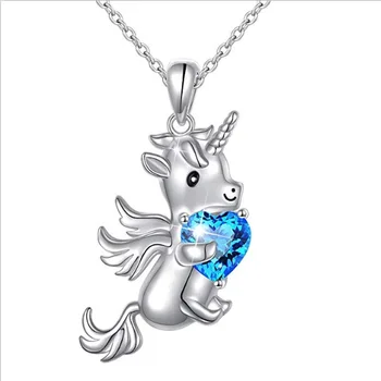 Pegasus Unicorn Dzīvnieku Kulons, Kaklarota, Zils Sirds Kristāla Ārējie Zirgu Paziņojumu, Kaklarotas Sieviešu Meitene Boho Rotaslietas