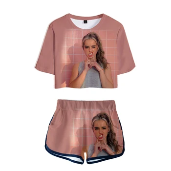 Piemērotas 3D Drukas Addison-Rae Pakļauti Nabas T-krekls +šorti sieviešu divdaļīga komplekti Modes 3D Addison-Rae meitene ir divdaļīga komplekti