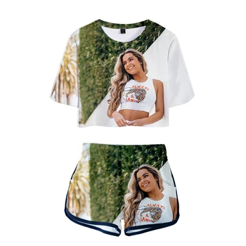 Piemērotas 3D Drukas Addison-Rae Pakļauti Nabas T-krekls +šorti sieviešu divdaļīga komplekti Modes 3D Addison-Rae meitene ir divdaļīga komplekti