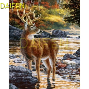 Pilna Apaļā Dimanta mozaīkas Deer Creek Meža DIY3D Dimanta glezna krustdūrienā Pilnu Kvadrātveida Dimanta izšuvumi Deer Creek Meža