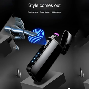 Pirkstu nospiedumu USB Uzlādes Šķiltavas Indukcijas Uzlādējams Vieglāks Personības Plazmas Flameless Elektriskās Šķiltavas, atslēgu piekariņi Vīriešu Dāvanu