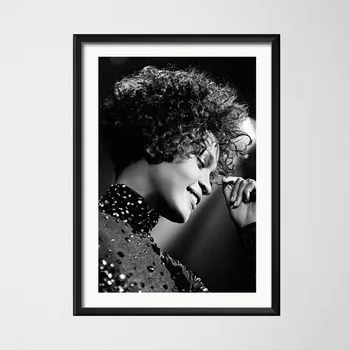 Plakātu Un Izdrukas Whitney Houston Zvaigzne, Dziedātājs, Sieviete Melnā, Baltā Audekla Glezna Mākslas Sienas, Attēlus, Mājas dekoru картины на стену