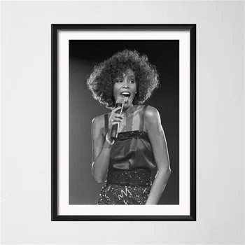 Plakātu Un Izdrukas Whitney Houston Zvaigzne, Dziedātājs, Sieviete Melnā, Baltā Audekla Glezna Mākslas Sienas, Attēlus, Mājas dekoru картины на стену