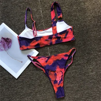 PLAVKY Sexy Tie Krāsošanas Mikro Sandales String Bikini Peldkostīms Ar Gredzenu Hops Sievietes Ir 2021. Asimetrisku, Peldkostīmi, Peldēšanas Pludmali, Valkāt Vannas Uzvalks