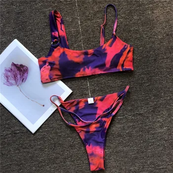 PLAVKY Sexy Tie Krāsošanas Mikro Sandales String Bikini Peldkostīms Ar Gredzenu Hops Sievietes Ir 2021. Asimetrisku, Peldkostīmi, Peldēšanas Pludmali, Valkāt Vannas Uzvalks