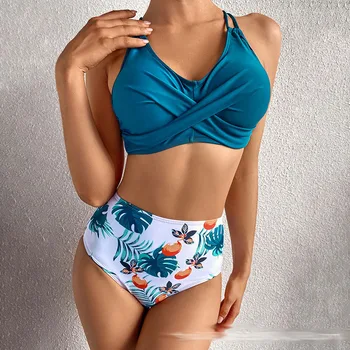 Plus Lieluma Sexy Bikini Ir 2021. Jauno Push Up Peldkostīmi Sieviešu Ziedu Drukāt Bikini Komplekts Peldkostīmu Peldkostīms Beachwear Biquini Divas Gabals