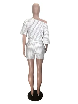 Plus Lieluma Sievietēm Gadījuma Svītrainām Drukāšanas Divas Gabals Komplekti Modes Īsām Piedurknēm Brīvs T-krekli Elastīgs Viduklis Mini Šorti Tērpiem