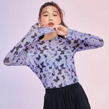 Plānas Vasaras Sieviešu garām Piedurknēm Tees Sauļošanās Apģērbu Ruffles Tauriņš Drukāt Gumijas Marli Pārredzamu Violeta korejas Modes
