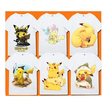 Pokemon T-krekls Pikachu Karikatūra Anime Zēni un Meitenes Īsām piedurknēm Elpojošs Sviedru absorbējošu Zaudēt Īsām piedurknēm