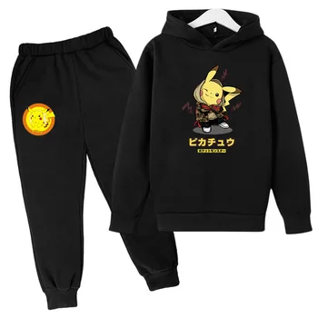 Pokemonu pelēkā vārna Anime Pikachu Set Baby Girl Apģērbu Zēns Skriešanas Drēbes, Zēns Drēbes Bērniem sporta Krekls ポケットモンスター Komplekts