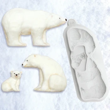 Polar Bear Ģimenes Silikona Veidnē Pomādes Kūka Dekorēšanas Pelējuma Sugarcraft Šokolādes Cepšanas Rīku, Lai Kūka Gumpaste Mākslas Formu