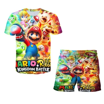 POP Mario Vasaras T-krekls Topi Bērnu Zēniem Kids Fashion 3D Iespiesti Spēli Funny Mario Kostīmu o-veida kakla Drēbes, Bērnu Komplekti, topi