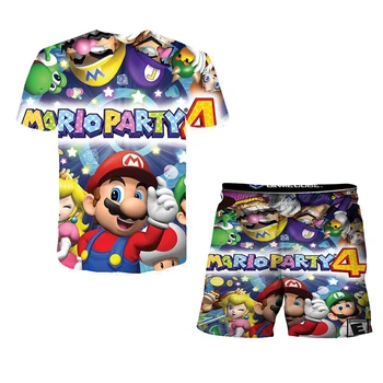 POP Mario Vasaras T-krekls Topi Bērnu Zēniem Kids Fashion 3D Iespiesti Spēli Funny Mario Kostīmu o-veida kakla Drēbes, Bērnu Komplekti, topi
