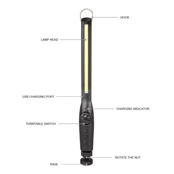 Portatīvo COB LED Lukturīti Uzlādējams Regulējams LED Darba Gaismas Pārbaude Lampas Garāžas Gaismas Karājas Lāpu Lampas