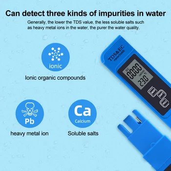Portatīvo Pildspalvu Tips 3 1 LCD Digitālais Displejs Ūdens Kvalitātes TDS/EK/Temperatūras Mērītājs Filtra 0-9990 Ūdens Tīrības Monitors Testeris