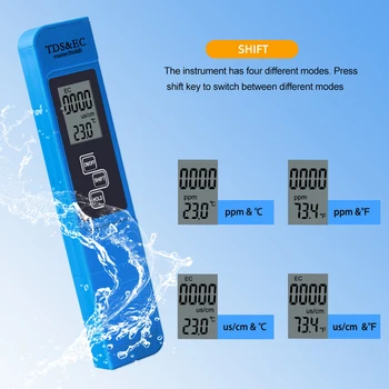 Portatīvo Pildspalvu Tips 3 1 LCD Digitālais Displejs Ūdens Kvalitātes TDS/EK/Temperatūras Mērītājs Filtra 0-9990 Ūdens Tīrības Monitors Testeris