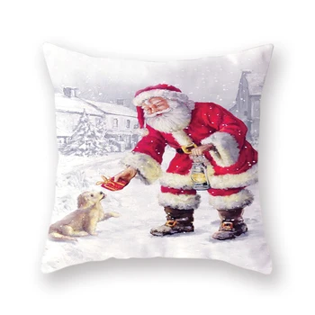 Priecīgus Ziemassvētkus Dīvāna Spilvena Vāka Santa Sniega Lodge Suns Drukāt Laimīgu Jauno Gadu Spilvendrāna Rotājumi Mājās 45x45cm