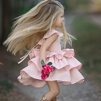 Princese Kūka Kleita Rozā Vienkāršā Drukas Baby Girl Apģērbu Vasaras Kleita Peld Piedurknēm Bumbu Kleita Kleitas Puse