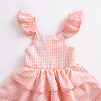 Princese Kūka Kleita Rozā Vienkāršā Drukas Baby Girl Apģērbu Vasaras Kleita Peld Piedurknēm Bumbu Kleita Kleitas Puse