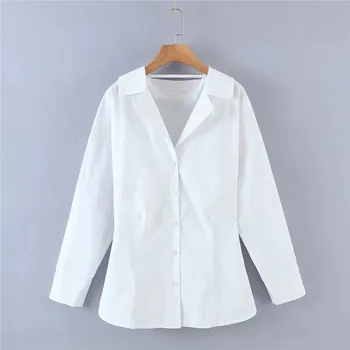 PSEEWE Za Poplīns Balts Krekls Sievietēm Ir 2021. Modes Pogu, Līdz garām Piedurknēm Top Sieviete Pavasara Streetwear Gadījuma Šiks Sieviete Blūze