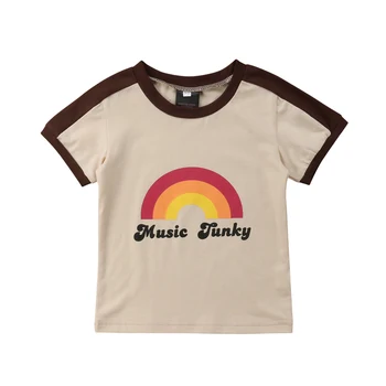 Pudcoco 1-6T Toddler Foršs Zēns, Meitene Varavīksnes drukas T-krekls Vasaras Tops ar Īsām Piedurknēm Unisex Modes Kokvilnas Zīdaiņu Bērnu Apģērbs