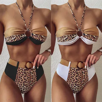 Push Up Bikini Sieviešu Peldkostīmi Raibs Leopard Peldkostīmi Pārsējs Pavada Biquini Ir 2021. High Cut peldkostīmu Vasarā Beachwear