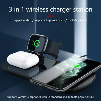 QI Bezvadu Lādēšanas 3 In 1 Bezvadu Lādētājs iPhone 12 11 X XS Apple Skatīties iWatch 1 2 3 4 5 6 Airpods 2 Pro Galaxy Pumpuri S20