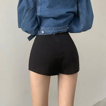 QOERLIN High Stretch Shorts Korean Style Split Push Up Shorts Skirts Female Plus Size Summer Black Skirt Bodycon Slim Saia Mujer