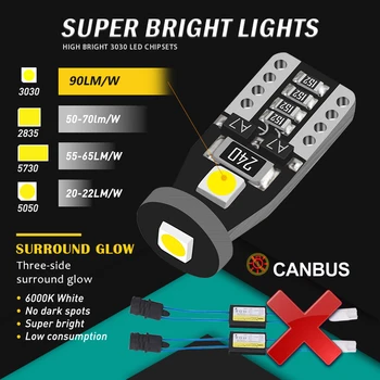 R8 Canbus T10 W5W LED Spuldzes 3030 3SMD 168 194 Auto Piederumi Likvidēšana Gaismas Lasījumā Licence Plate Auto Lampas 12V Balta
