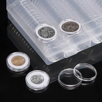 Racionāls Monētu Uzglabāšanas Kastes EVA Putu Pamatni Ar 100 Gabali 30mm Monētu Kapsulas Monētu Turētājs Gadījumā Plastmasas Uzglabāšanas Organizators Kaste