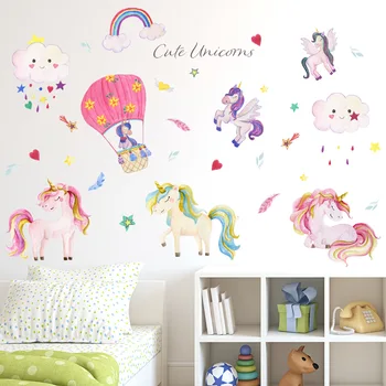 Radošas personības mākonis varavīksnes vienradzis sienas uzlīmes bērnu istabai bērnudārza dekoratīvās sienas uzlīmes