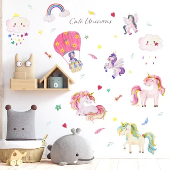 Radošas personības mākonis varavīksnes vienradzis sienas uzlīmes bērnu istabai bērnudārza dekoratīvās sienas uzlīmes