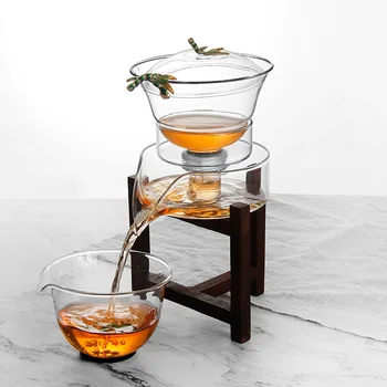 Radošā Stikla Tējkanna Sadzīves karstumizturīga Stikla Ziedu Tējkanna Slinks Pusautomātiskā Tea Maker Pastorālo Imitācija Akmens Tējkanna