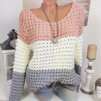 Raibs džemperis trikotāžas džemperis modes slim sieviešu džemperi un puloveri, sieviešu topi,